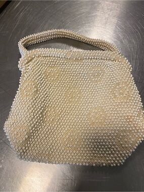 Vintage Beaded Pearl-Effect Ivory Women's Handbag